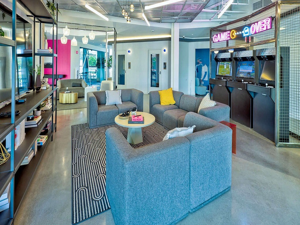 a living room with couches and a coffee table